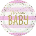 Roze Borden Welcome Baby 23cm 8st, Verzenden, Nieuw