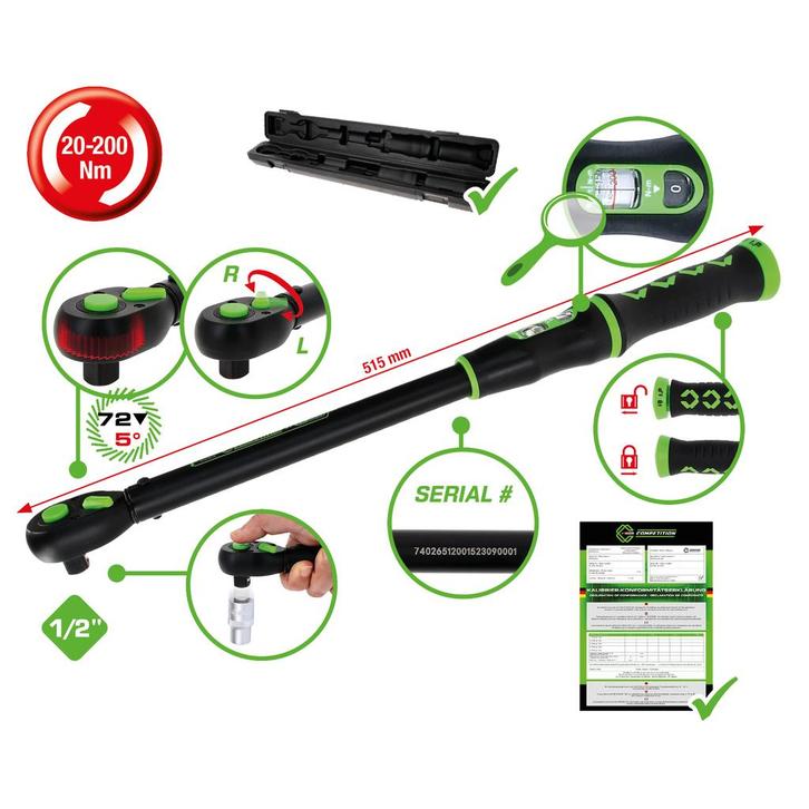 Competition 1/2 Momentsleutel 20-200Nm, Auto diversen, Autogereedschap, Nieuw, Verzenden