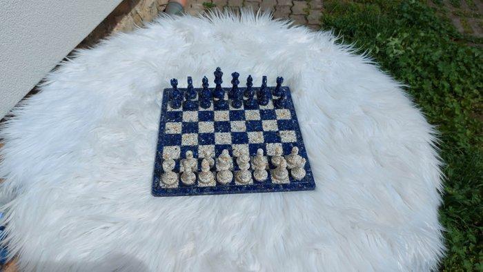 Schaakspel - Witte howliet (Verenigde Staten), lapis lazuli, Antiek en Kunst, Curiosa en Brocante