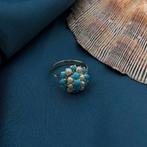 Witgouden ring met barok parel en turquoise (entourage ring), Sieraden, Tassen en Uiterlijk, Ringen, Gebruikt, Overige kleuren