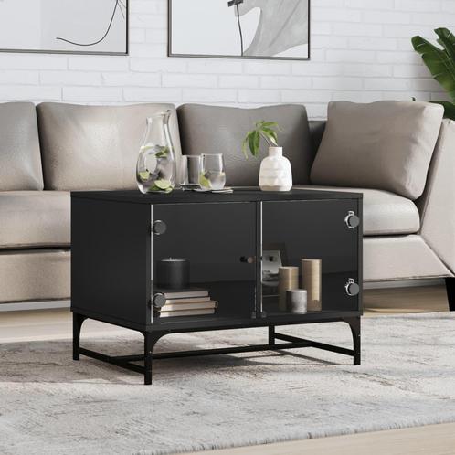 vidaXL Salontafel met glazen deuren 68,5x50x50 cm zwart, Huis en Inrichting, Tafels | Salontafels, 50 tot 100 cm, Nieuw, Overige houtsoorten