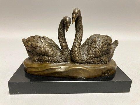 sculptuur, Swans in Love van MILO - 13 cm - Brons, Antiek en Kunst, Curiosa en Brocante