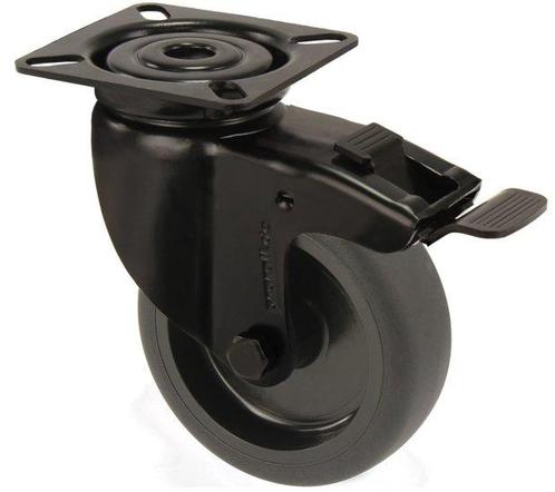 Zwenkwiel Met Rem Zwart met bevestigingsplaat 100 mm, Doe-het-zelf en Verbouw, Zwenkwielen, Nieuw, Ophalen of Verzenden