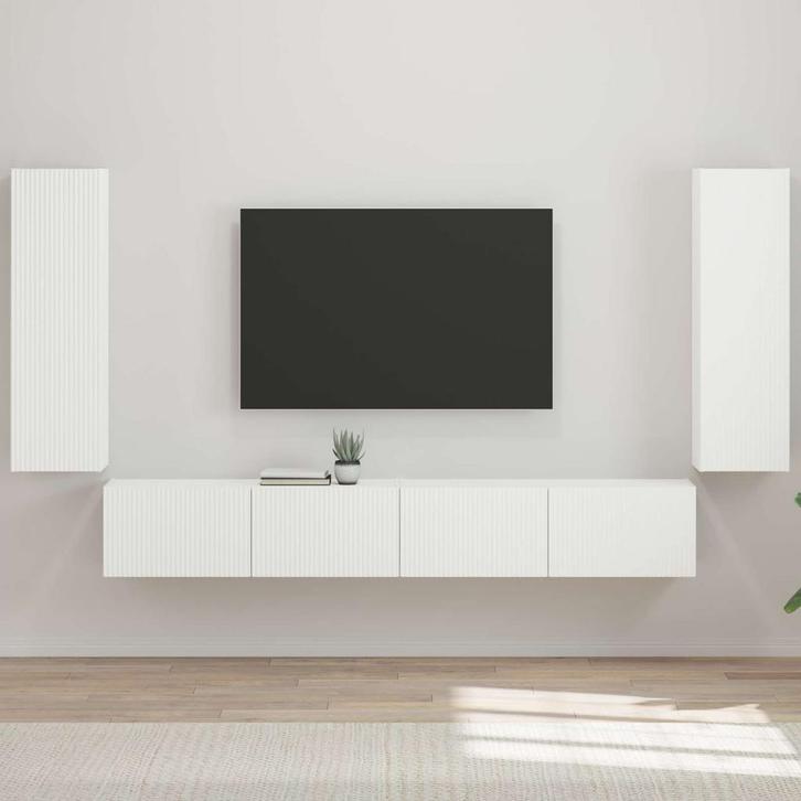 vidaXL TV Wandkast Set Wandgemonteerd 4 pcs Hoogglans wit, Huis en Inrichting, Kasten | Televisiemeubels, Nieuw, Minder dan 50 cm