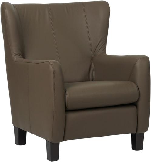 Bruine leren landelijke oorstoel - poot hout zwart - Toledo, Huis en Inrichting, Fauteuils, 75 tot 100 cm, 75 tot 100 cm, Nieuw