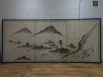 Kamerscherm - Hout, Papier - Japan - landschap, bloem, vogel, Antiek en Kunst