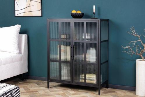 industrieele vitrine DURA STEEL 80cm zwart metaal geribbeld, Huis en Inrichting, Kasten | Overige, Ophalen of Verzenden