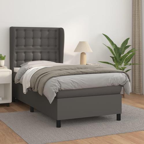 vidaXL Boxspring met matras kunstleer grijs 90x190 cm, Huis en Inrichting, Slaapkamer | Bedden, 90 cm, 190 cm of minder, Grijs