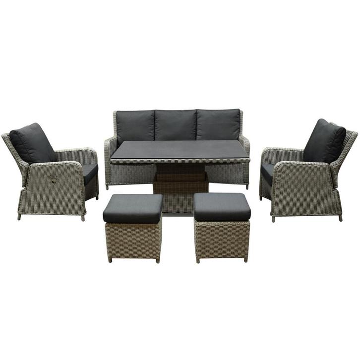 Bilbao stoel bank dining loungeset 6 delig grijs met, Tuin en Terras, Tuinsets en Loungesets, Nieuw, Wicker, Ophalen of Verzenden