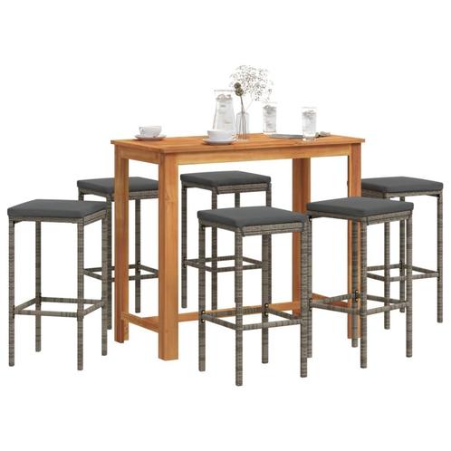vidaXL 7-delige Tuinbarset massief acaciahout en poly rattan, Tuin en Terras, Tuinsets en Loungesets, Nieuw, 6 zitplaatsen, Rotan