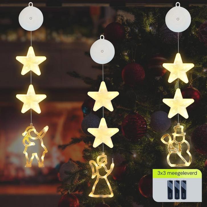 Kerstverlichting Raam Engel, Sneeuwpop, Kerstman - 73-82cm -, Diversen, Kerst, Nieuw, Verzenden