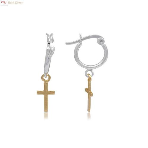 925 zilveren oorringen met gold plated kruisje, Sieraden, Tassen en Uiterlijk, Oorbellen, Nieuw, Verzenden
