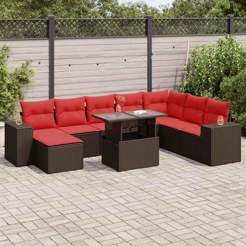 vidaXL 9-delige Loungeset met kussens poly rattan acacia, Tuin en Terras, Tuinsets en Loungesets, Loungeset, Nieuw, Rotan, Verzenden