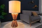 Handgemaakte tafellamp EUPHORIA 56cm beige longanhout met, Huis en Inrichting, Lampen | Tafellampen, Nieuw, Ophalen of Verzenden