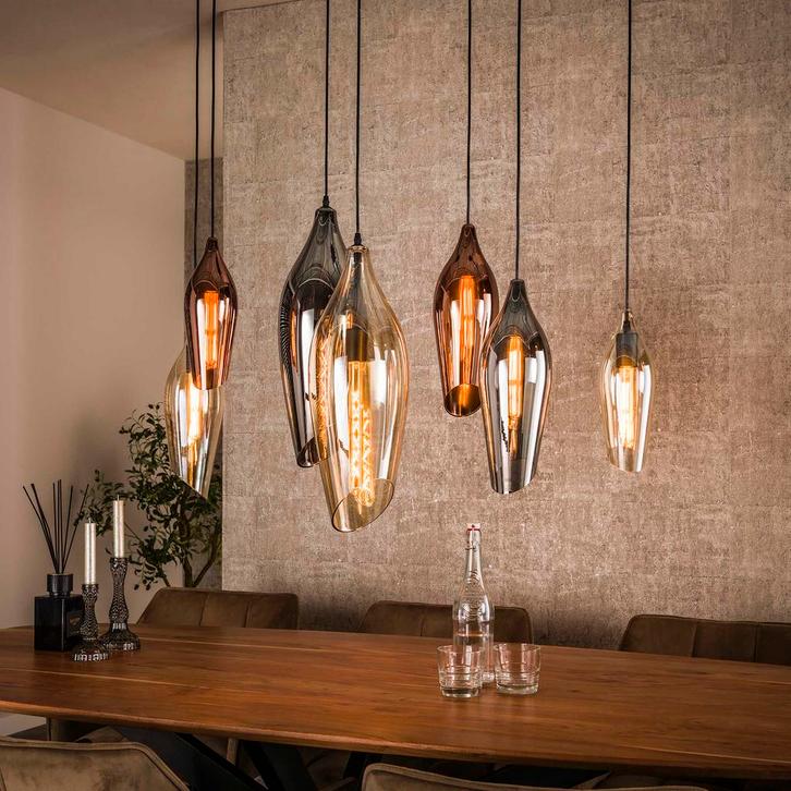 Hanglamp Cocon Mix Glass - Dimbaar -  Amber, Koper en Chroom, Huis en Inrichting, Lampen | Hanglampen, Nieuw, Glas, Kunststof