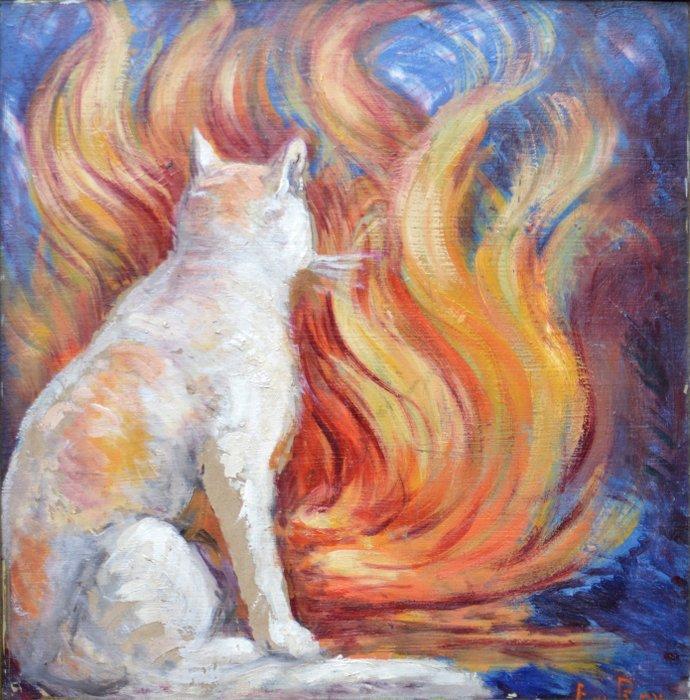 Émile Roy (1876-1973) - Le chat devant lâtre, Antiek en Kunst, Kunst | Schilderijen | Klassiek