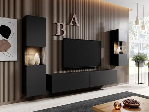 Meubella | Wandmeubel mat zwart Set van 3 TV-Meubel, Huis en Inrichting, Kasten | Wandmeubels, 25 tot 50 cm, Nieuw, 150 tot 200 cm