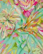 Viscose Satijnbinding Bloemen Mint, Hobby en Vrije tijd, Stoffen en Lappen, Nieuw, Groen