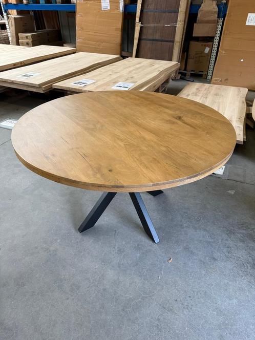 Eettafel rond, mangohout (nieuw, A-keuze), Huis en Inrichting, Tafels | Eettafels, Nieuw, Overige houtsoorten, Metaal
