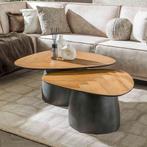 *WOONWINKEL* 2-set Driehoek Salontafels Teak En Metaal, Huis en Inrichting, Tafels | Salontafels, Verzenden, Nieuw