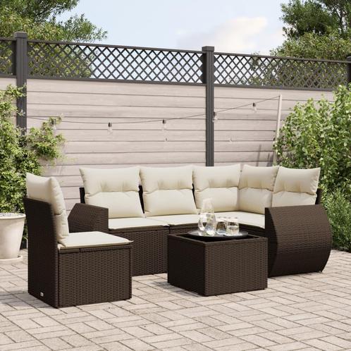 vidaXL 6-delige Loungeset met kussens poly rattan bruin, Tuin en Terras, Tuinsets en Loungesets, Loungeset, Nieuw, Rotan, Verzenden