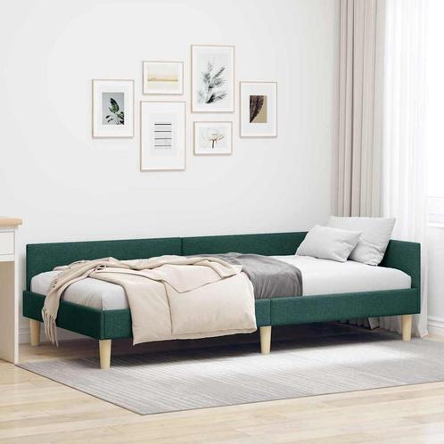 vidaXL Hoek Bed Frame Donkergroen 90 x 190 cm Stof en, Huis en Inrichting, Slaapkamer | Bedden, Groen, Nieuw, Verzenden