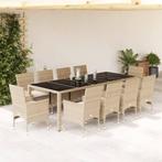 vidaXL 11-delige Tuinset met kussens poly rattan en glas, Tuin en Terras, Tuinsets en Loungesets, Meer dan 8 zitplaatsen, Nieuw