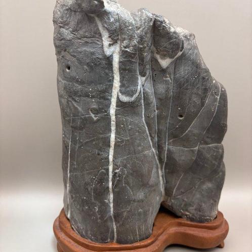 Waterval Kijksteen (Suiseki) – met Handgesneden Houten Basis, Antiek en Kunst, Antiek | Overige Antiek