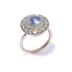Ring 18kt gouden cabochon blauwe saffier en diamanten halo, Nieuw