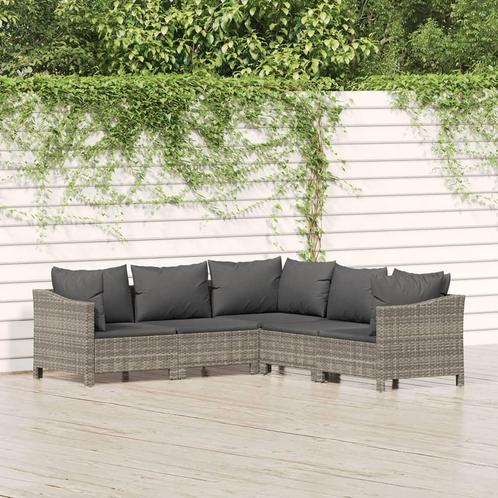 vidaXL 5-delige Loungeset met kussens poly rattan grijs, Tuin en Terras, Tuinsets en Loungesets, Loungeset, Nieuw, 5 zitplaatsen