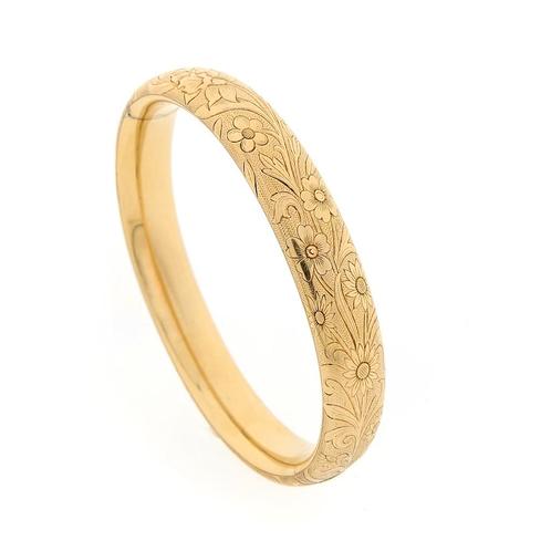 Gouden vintage slavenarmband met gravures | Ø 60,5 mm, Sieraden, Tassen en Uiterlijk, Armbanden, Overige kleuren, Gebruikt, Goud