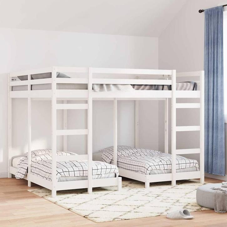 vidaXL Drie-hoog Bunk Bed Frame Wit 160 x 200 cm Massief, Huis en Inrichting, Slaapkamer | Bedden, Wit, Nieuw, Hout, Verzenden