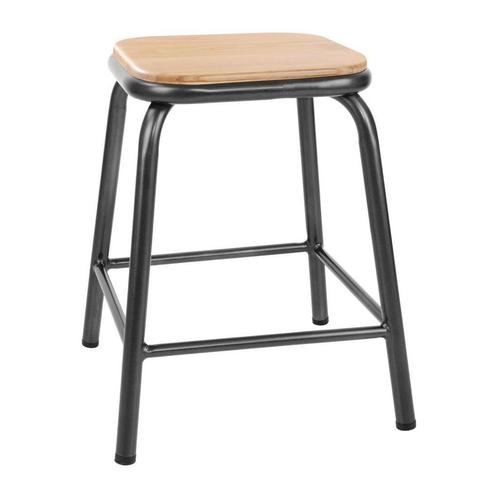 Lage kruk met houten zitting | Metallic grijs | 4 stuks, Zakelijke goederen, Horeca | Keukenapparatuur, Verzenden