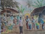 Kleurrijk Aquarel markt in Indonesie, Sulaimon, jaren 50, Antiek en Kunst, Verzenden