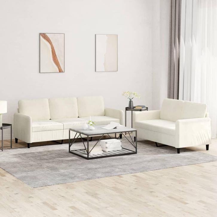 vidaXL 2-delige Loungeset fluweel crèmekleurig, Huis en Inrichting, Banken | Bankstellen, Nieuw, Stof, Vierpersoons of meer, Verzenden