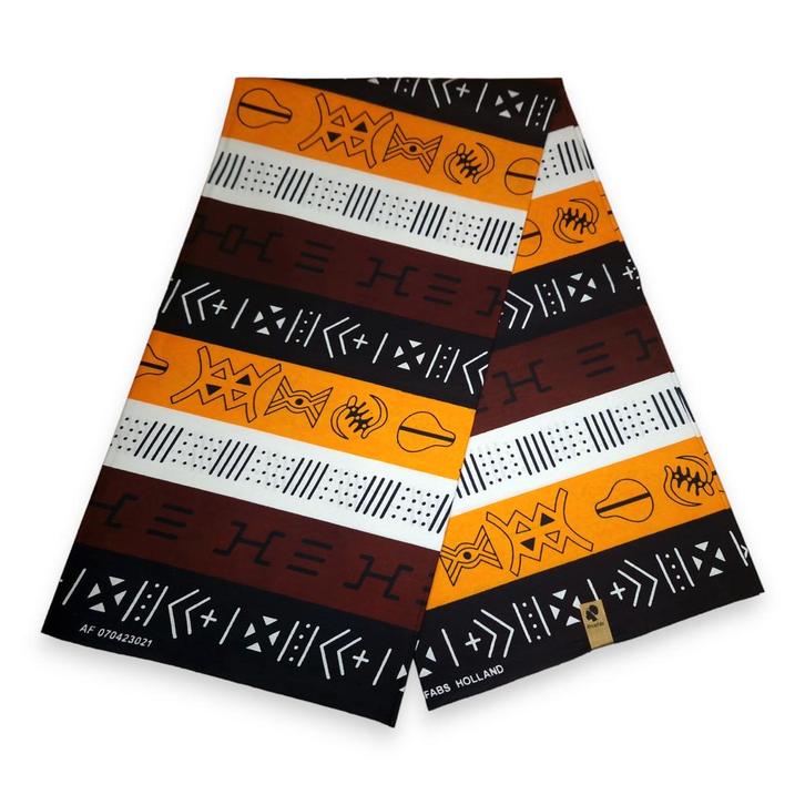 Afrikaanse Donkerbruin / Geel Bogolan Symbols / Mud cloth pr, Hobby en Vrije tijd, Stoffen en Lappen, Nieuw, Ophalen of Verzenden