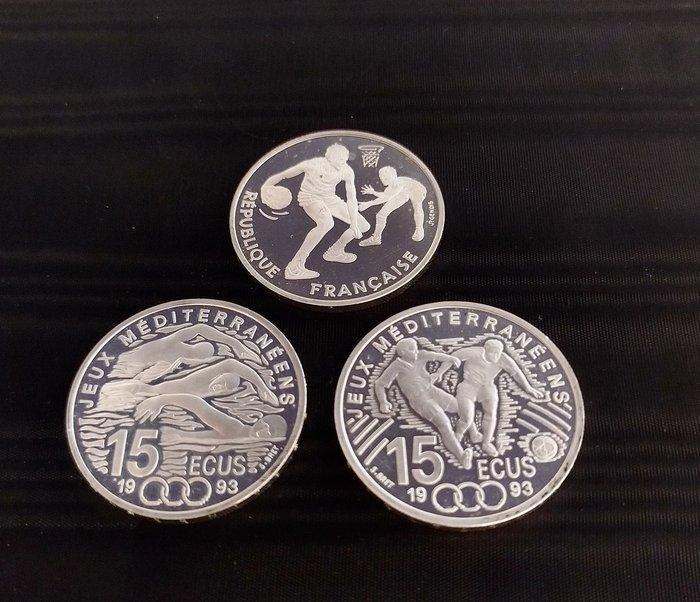 Frankrijk. 100 Francs 1991/1993 (lot de 3 monnaies en argent, Postzegels en Munten, Munten | Europa | Niet-Euromunten