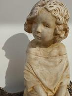 Beeld, Ancien Sculpture Plâtre Fille Enfant Femme à la Buche