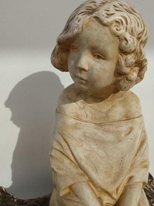 Beeld, Ancien Sculpture Plâtre Fille Enfant Femme à la Buche, Antiek en Kunst, Antiek | Keramiek en Aardewerk