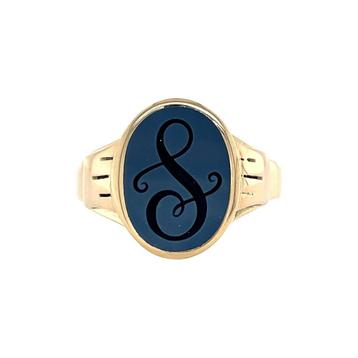 Gouden vintage zegelring met blauwe laagsteen 14 krt beschikbaar voor biedingen