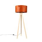 Vloerlamp hout met stoffen kap oranje 50 cm - Tripod Classic, Huis en Inrichting, Lampen | Vloerlampen, Nieuw, Overige stijlen