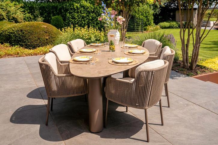 4 Seasons Bernini/Arizona organische tuinset 240x120 cm. -, Tuin en Terras, Tuinsets en Loungesets, Tuinset, Nieuw, Rvs, Verzenden