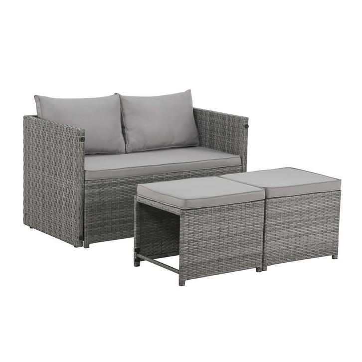 2 in 1 Polyrotan Loungeset Jamaika - Grijs, Tuin en Terras, Tuinsets en Loungesets, Nieuw, Verzenden