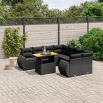 vidaXL 9-delige Loungeset met kussens poly rattan zwart, Verzenden, Nieuw, Rotan, Loungeset