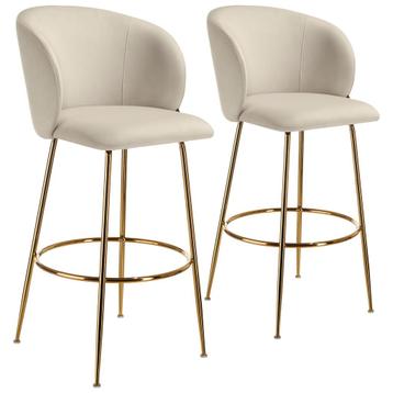 Barkruk Luana, met rugleuning, fluweellook - creme/goud, Set beschikbaar voor biedingen