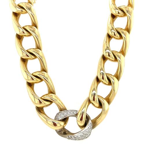 Gouden gourmet collier met diamant 14 krt, Sieraden, Tassen en Uiterlijk, Kettingen, Nieuw, Ophalen of Verzenden