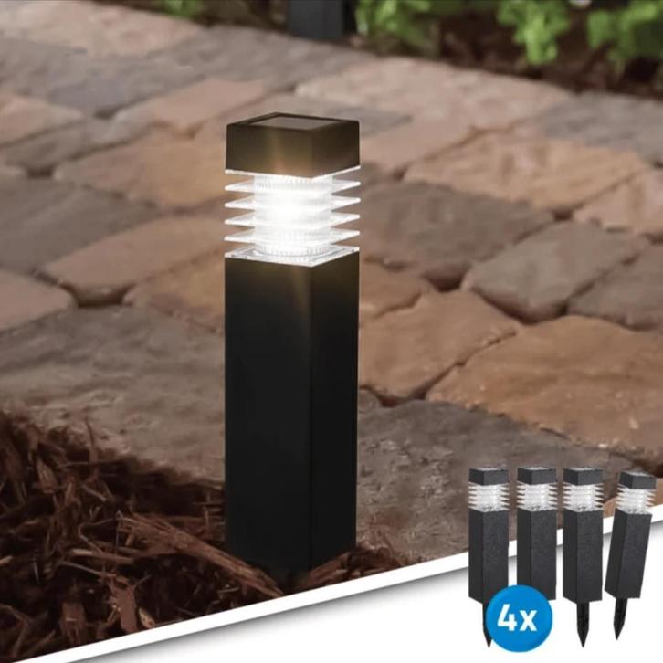 Solar buitenlamp Condor - Set van 4 - Op zonne-energie, Tuin en Terras, Buitenverlichting, Waterbestendig, Led, Licht-donker-sensor