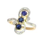 Ring - 18 karaat Geel goud, Platina - 0.85ct. tw. Saffier -, Sieraden, Tassen en Uiterlijk, Ringen, Nieuw