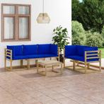 vidaXL 6-delige Loungeset met blauwe kussens, Tuin en Terras, Tuinsets en Loungesets, Verzenden, Nieuw, Hout, Loungeset