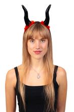 Haarband Hoorns Zwart Rood Dons Duivel Diadeem Halloween Dui, Kleding | Dames, Ophalen of Verzenden, Nieuw, Halloween, Accessoires